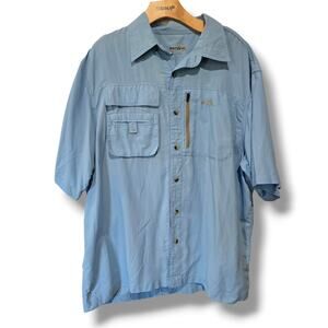 Natural Gear Men’s Blue Outdoor Fishing Shirt Nylon Short Sleeve Button Down LG